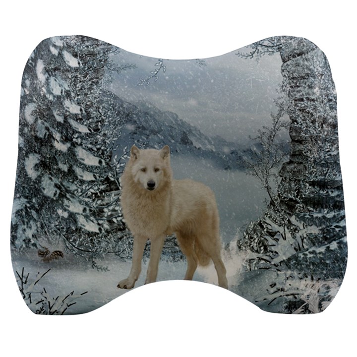 Wonderful Arctic Wolf In The Winter Landscape Velour Head Support Cushion