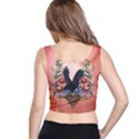 Wonderful Crow With Flowers On Red Vintage Dsign Crop Top View3