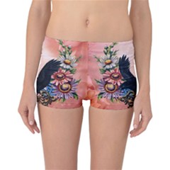 Wonderful Crow With Flowers On Red Vintage Dsign Reversible Boyleg Bikini Bottoms by FantasyWorld7