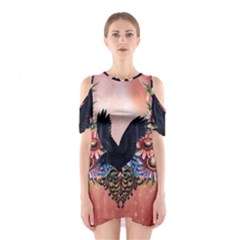 Wonderful Crow With Flowers On Red Vintage Dsign Shoulder Cutout One Piece Dress by FantasyWorld7