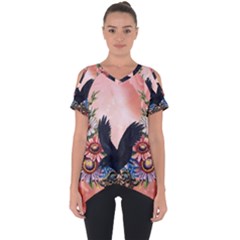 Wonderful Crow With Flowers On Red Vintage Dsign Cut Out Side Drop Tee by FantasyWorld7