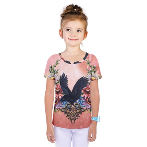 Wonderful Crow With Flowers On Red Vintage Dsign Kids  One Piece Tee by FantasyWorld7