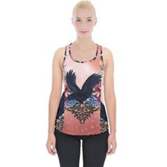 Wonderful Crow With Flowers On Red Vintage Dsign Piece Up Tank Top by FantasyWorld7