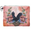 Wonderful Crow With Flowers On Red Vintage Dsign Canvas Cosmetic Bag (XXL) View1