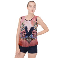 Wonderful Crow With Flowers On Red Vintage Dsign Bubble Hem Chiffon Tank Top