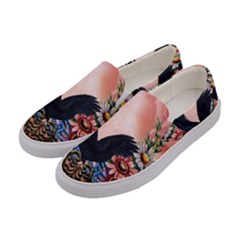 Wonderful Crow With Flowers On Red Vintage Dsign Women s Canvas Slip Ons by FantasyWorld7