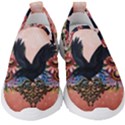 Wonderful Crow With Flowers On Red Vintage Dsign Kids  Slip On Sneakers View1