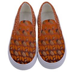 Orange Autumn Leaves & Acorns Print Kids  Canvas Slip Ons by PattyVilleDesigns