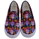 Orange & Black Floral Skulls Design Kids  Canvas Slip Onss View1