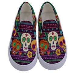 Colorful Aztec Prints With Cute Skulls Kids  Canvas Slip Onss by PattyVilleDesigns