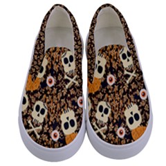 Orange Skulls & Autumn Leaves Print Kids  Canvas Slip Ons by PattyVilleDesigns