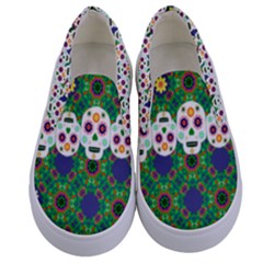 Forest Green Aztec Skulls Theme Kids  Canvas Slip Ons by PattyVilleDesigns