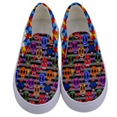 Black & Gray Zigzag Skulls Printed Kids  Canvas Slip Ons by PattyVilleDesigns