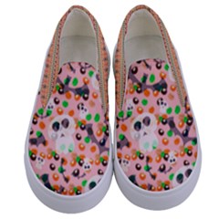 Pink Adorable Bats & Skulls Pattern Kids  Canvas Slip Onss