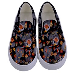 Black Mexican Day Skulls Theme Kids  Canvas Slip Ons by PattyVilleDesigns