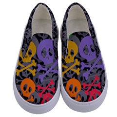 Colorful Floral Aztec Skulls  Kids  Canvas Slip Ons by PattyVilleDesigns