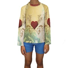 Wonderful Decorative Heart On Soft Vintage Background Kids  Long Sleeve Swimwear by FantasyWorld7