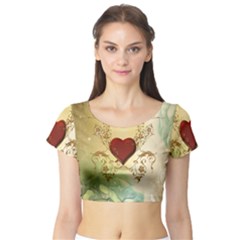 Wonderful Decorative Heart On Soft Vintage Background Short Sleeve Crop Top by FantasyWorld7