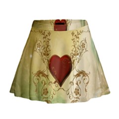 Wonderful Decorative Heart On Soft Vintage Background Mini Flare Skirt by FantasyWorld7