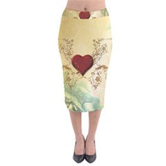 Wonderful Decorative Heart On Soft Vintage Background Velvet Midi Pencil Skirt by FantasyWorld7