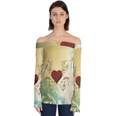 Wonderful Decorative Heart On Soft Vintage Background Off Shoulder Long Sleeve Top by FantasyWorld7