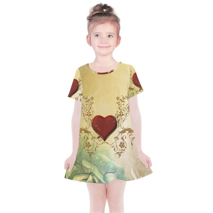 Wonderful Decorative Heart On Soft Vintage Background Kids  Simple Cotton Dress