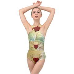 Wonderful Decorative Heart On Soft Vintage Background Cross Front Low Back Swimsuit by FantasyWorld7