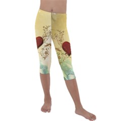 Wonderful Decorative Heart On Soft Vintage Background Kids  Lightweight Velour Capri Leggings 