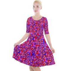 Red White And Blue Floral Quarter Sleeve A-line Dress by 1dsign