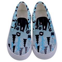 Pale Turquoise Xmas Tree Bear Kids  Canvas Slip Ons by PattyVilleDesigns