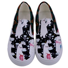 Black Adorable Polar Bear Snow Print Kids  Canvas Slip Ons by PattyVilleDesigns