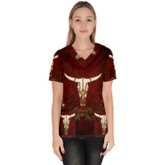 Awesome Cow Skeleton Women s V-neck Scrub Top by FantasyWorld7