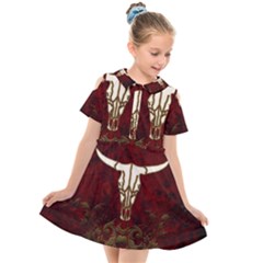 Awesome Cow Skeleton Kids  Short Sleeve Shirt Dress by FantasyWorld7