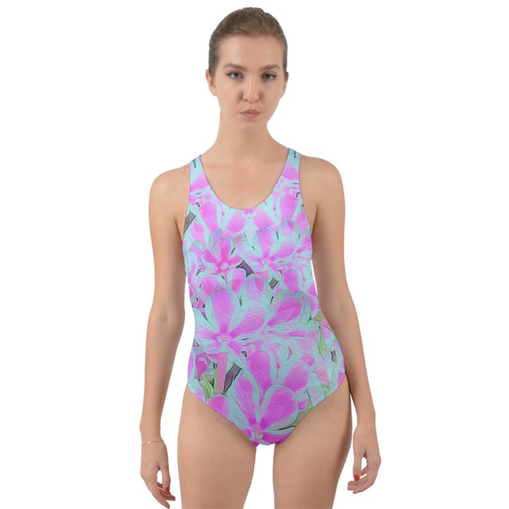 Hot Pink And White Peppermint Twist Flower Petals Cut-Out Back One Piece Swimsuit