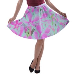 Hot Pink And White Peppermint Twist Flower Petals A-line Skater Skirt by myrubiogarden