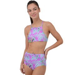 Hot Pink And White Peppermint Twist Flower Petals High Waist Tankini Set by myrubiogarden