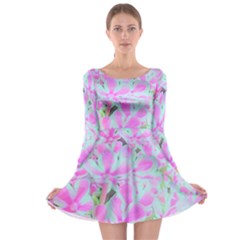 Hot Pink And White Peppermint Twist Flower Petals Long Sleeve Skater Dress by myrubiogarden