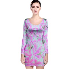 Hot Pink And White Peppermint Twist Flower Petals Long Sleeve Velvet Bodycon Dress by myrubiogarden