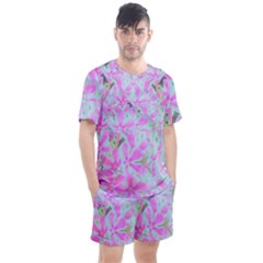 Hot Pink And White Peppermint Twist Flower Petals Men s Mesh Tee And Shorts Set