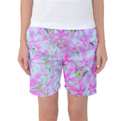 Hot Pink And White Peppermint Twist Flower Petals Women s Basketball Shorts by myrubiogarden