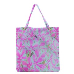 Hot Pink And White Peppermint Twist Flower Petals Grocery Tote Bag by myrubiogarden