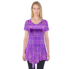 Hot Pink And Purple Abstract Branch Pattern Short Sleeve Tunic  by myrubiogarden