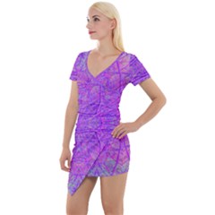 Hot Pink And Purple Abstract Branch Pattern Short Sleeve Asymmetric Mini Dress by myrubiogarden