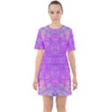 Hot Pink And Purple Abstract Branch Pattern Sixties Short Sleeve Mini Dress View1