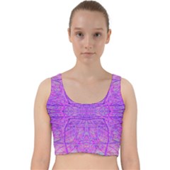 Hot Pink And Purple Abstract Branch Pattern Velvet Racer Back Crop Top by myrubiogarden