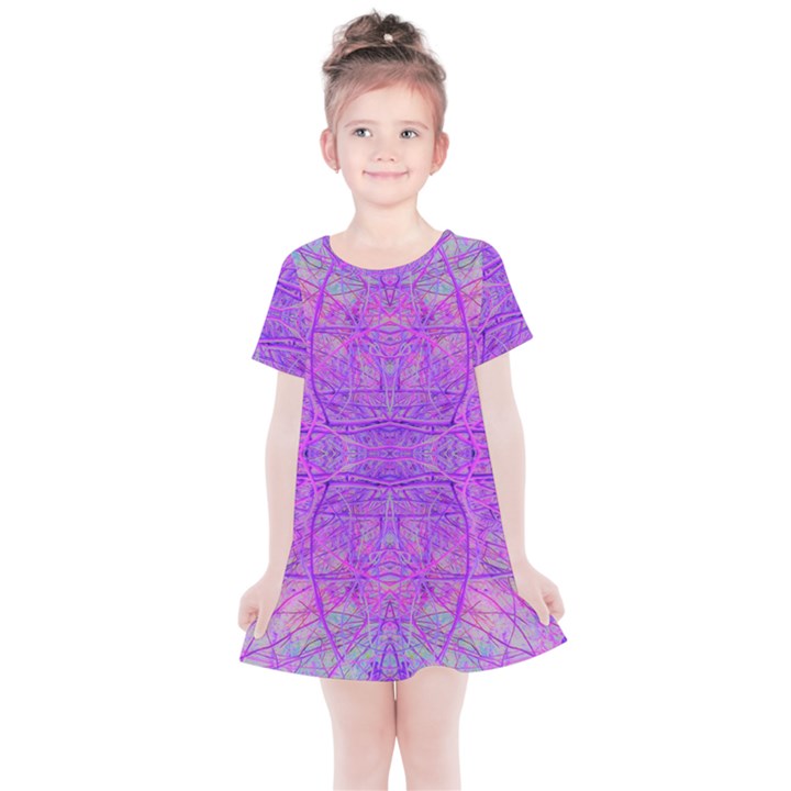 Hot Pink And Purple Abstract Branch Pattern Kids  Simple Cotton Dress