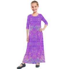 Hot Pink And Purple Abstract Branch Pattern Kids  Quarter Sleeve Maxi Dress by myrubiogarden