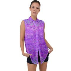 Hot Pink And Purple Abstract Branch Pattern Sleeveless Chiffon Button Shirt