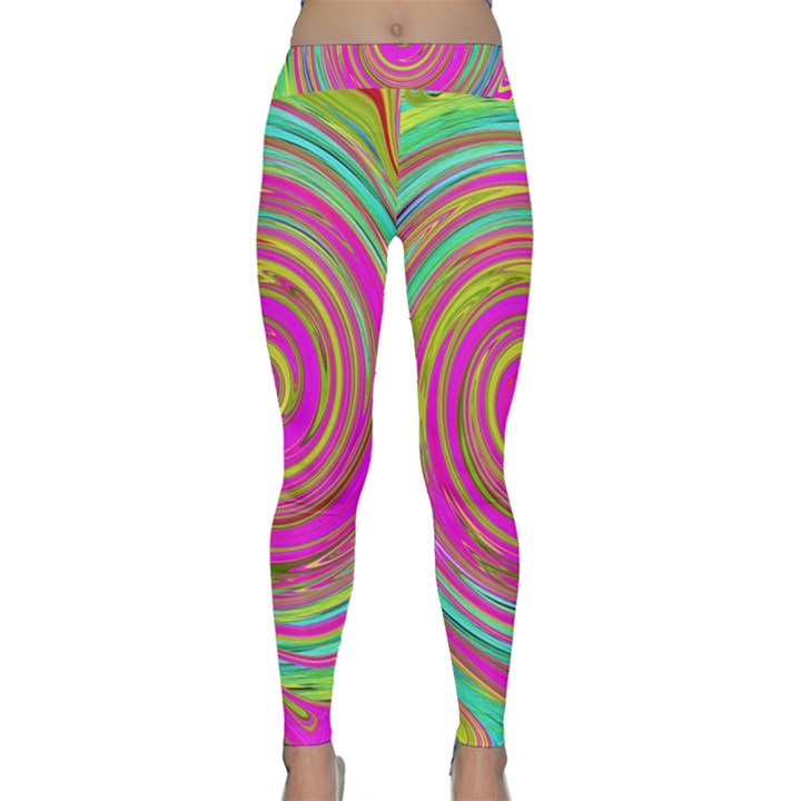 Groovy Abstract Pink, Turquoise And Yellow Swirl Classic Yoga Leggings