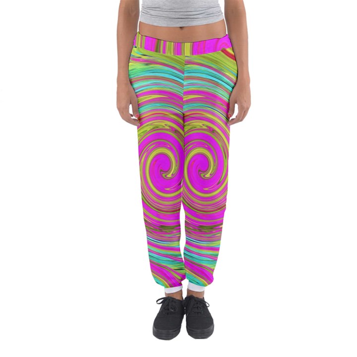 Groovy Abstract Pink, Turquoise And Yellow Swirl Women s Jogger Sweatpants